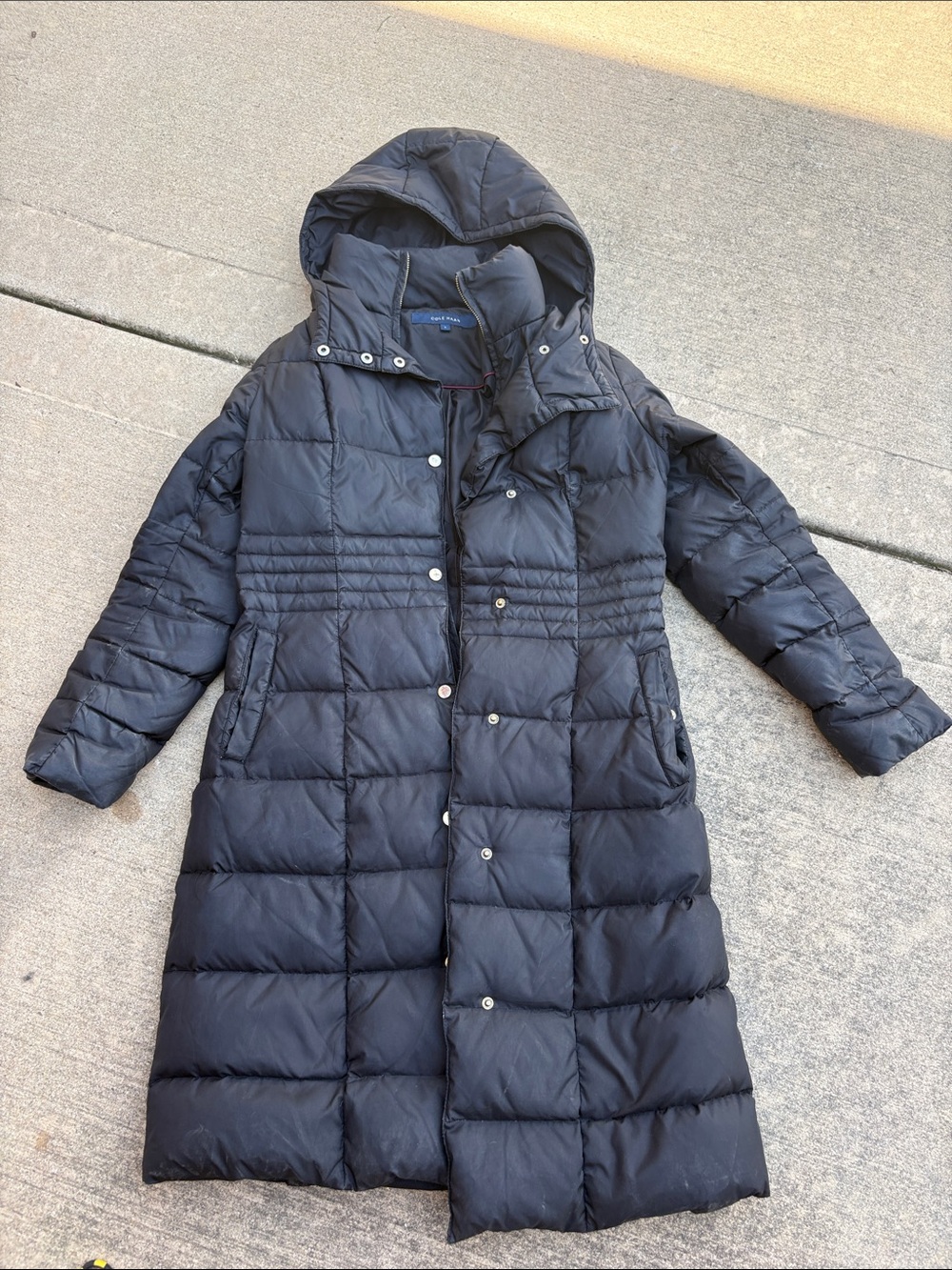 Cole Haan Womens Small Long Quilted Hooded Puffer Coat - Black